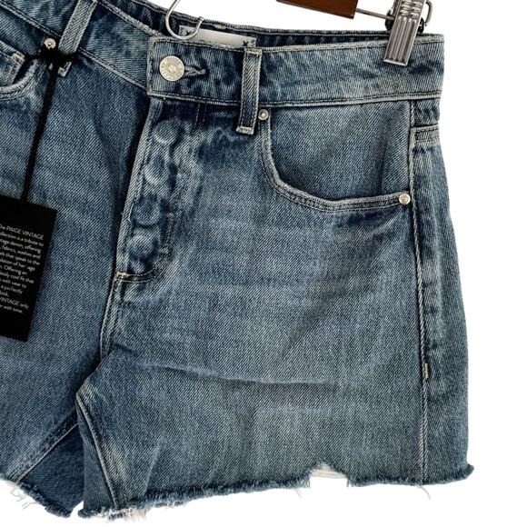 PAIGE NOELLA BUTTON FLY CUTOFF DENIM SHORTS IN SERINE NWT WOMEN'S SIZE 24 - Picture 6 of 16
